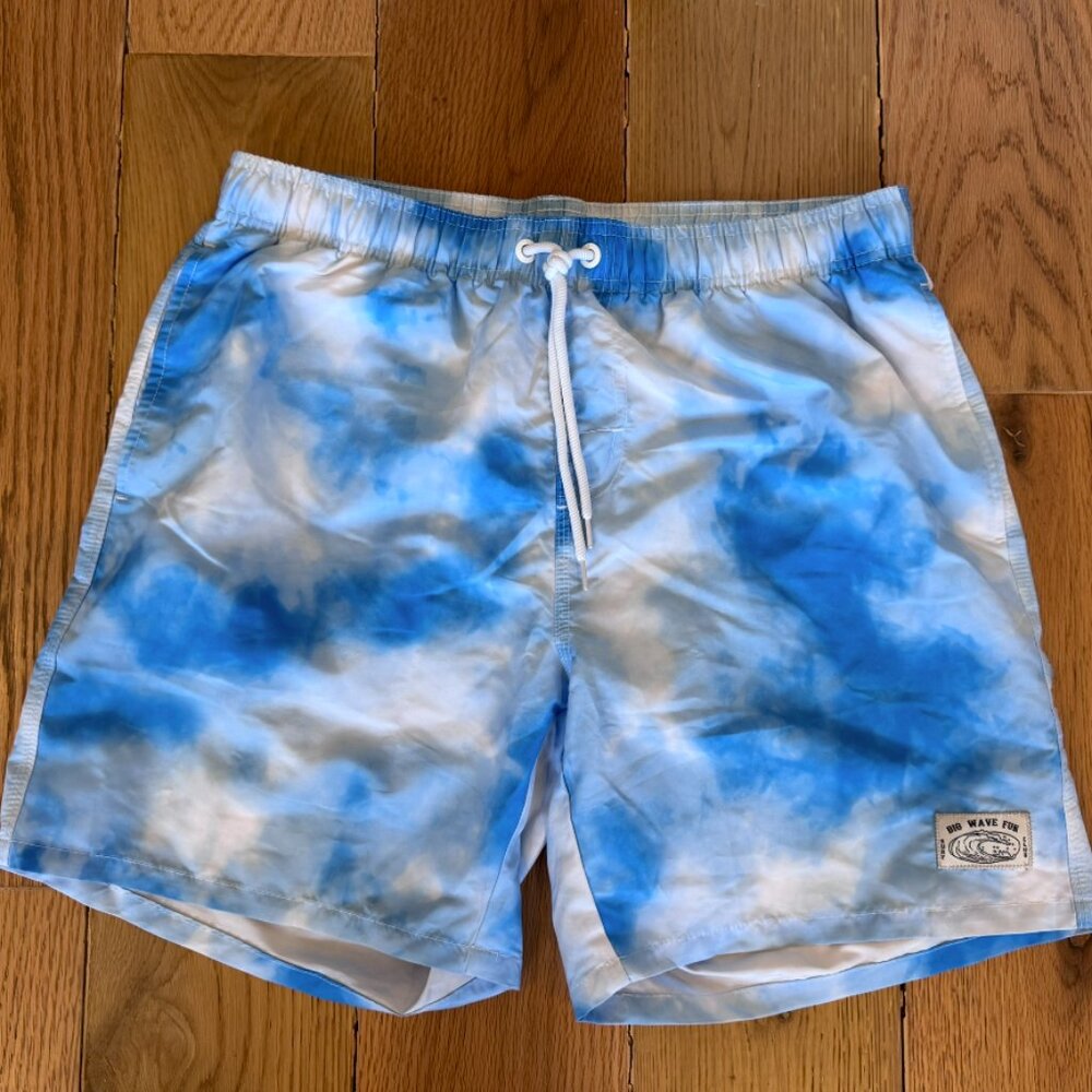 Mens- Manfinity Tie Dye Blue Patched Swim Bathing Shorts Suit- (Size: M)